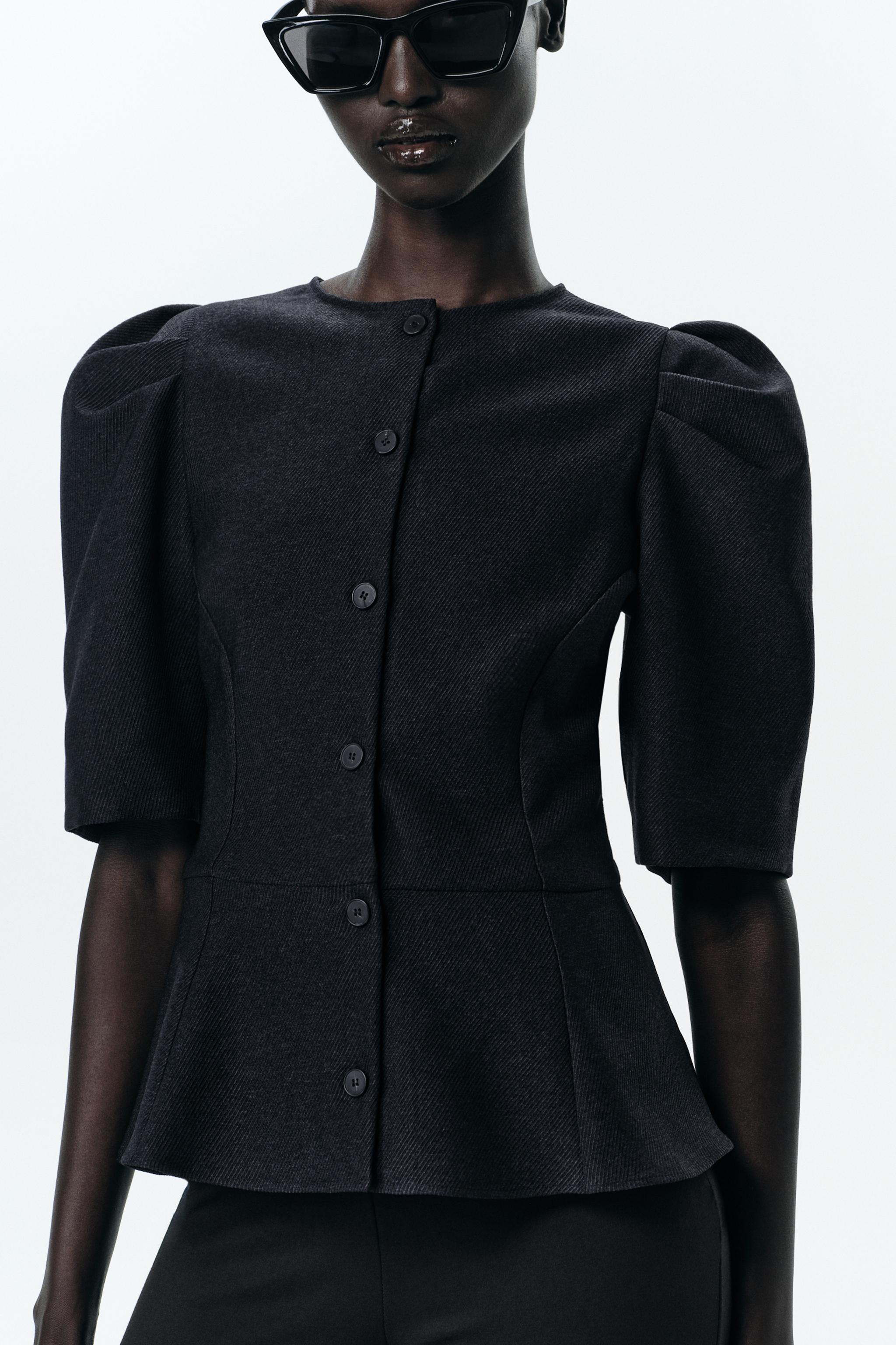 PUFF SLEEVE PEPLUM TOP